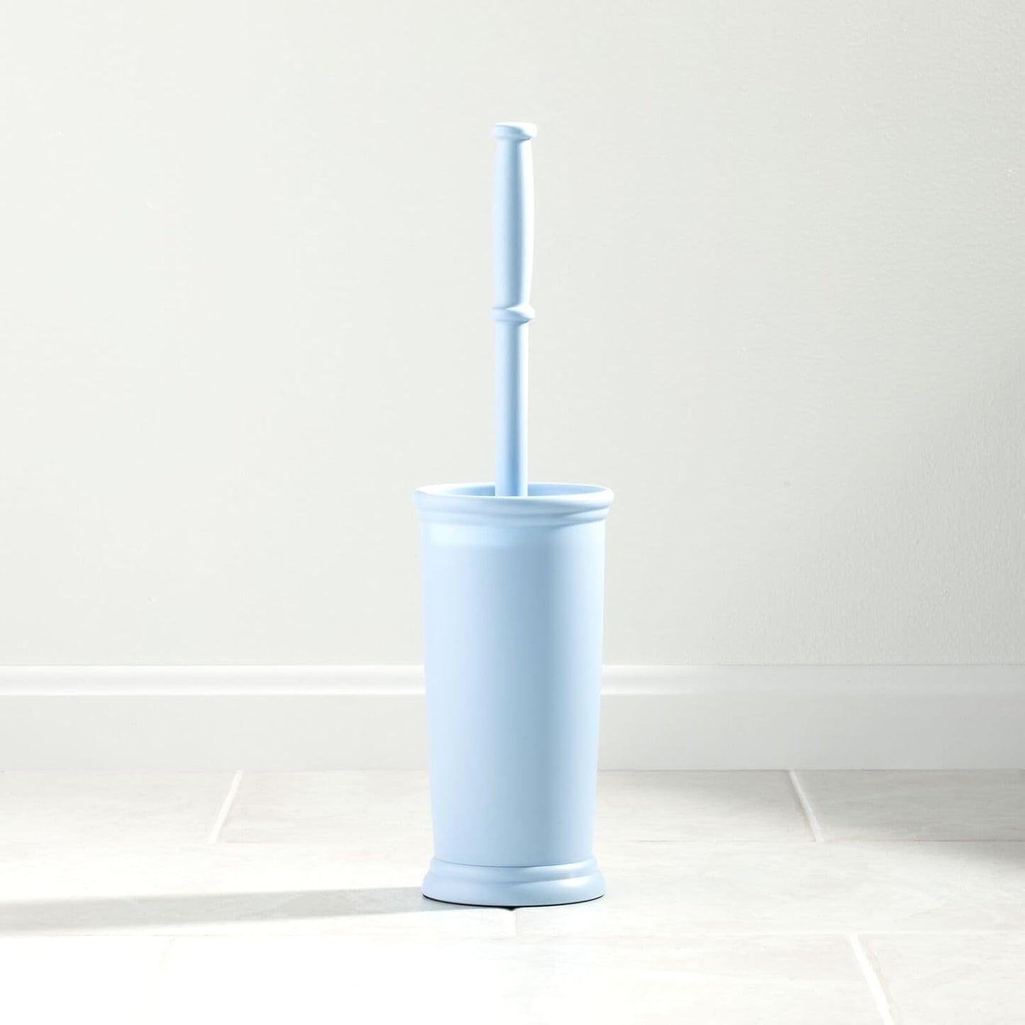 mDesign Toilet Bowl Brush and Holder - Covered Bathroom Toilet Brush - Standing Toilet Bowl Scrubber in Modern Holder - Space Saving, Deep Cleaning Brush for Toilet - Hyde Collection - Light Blue