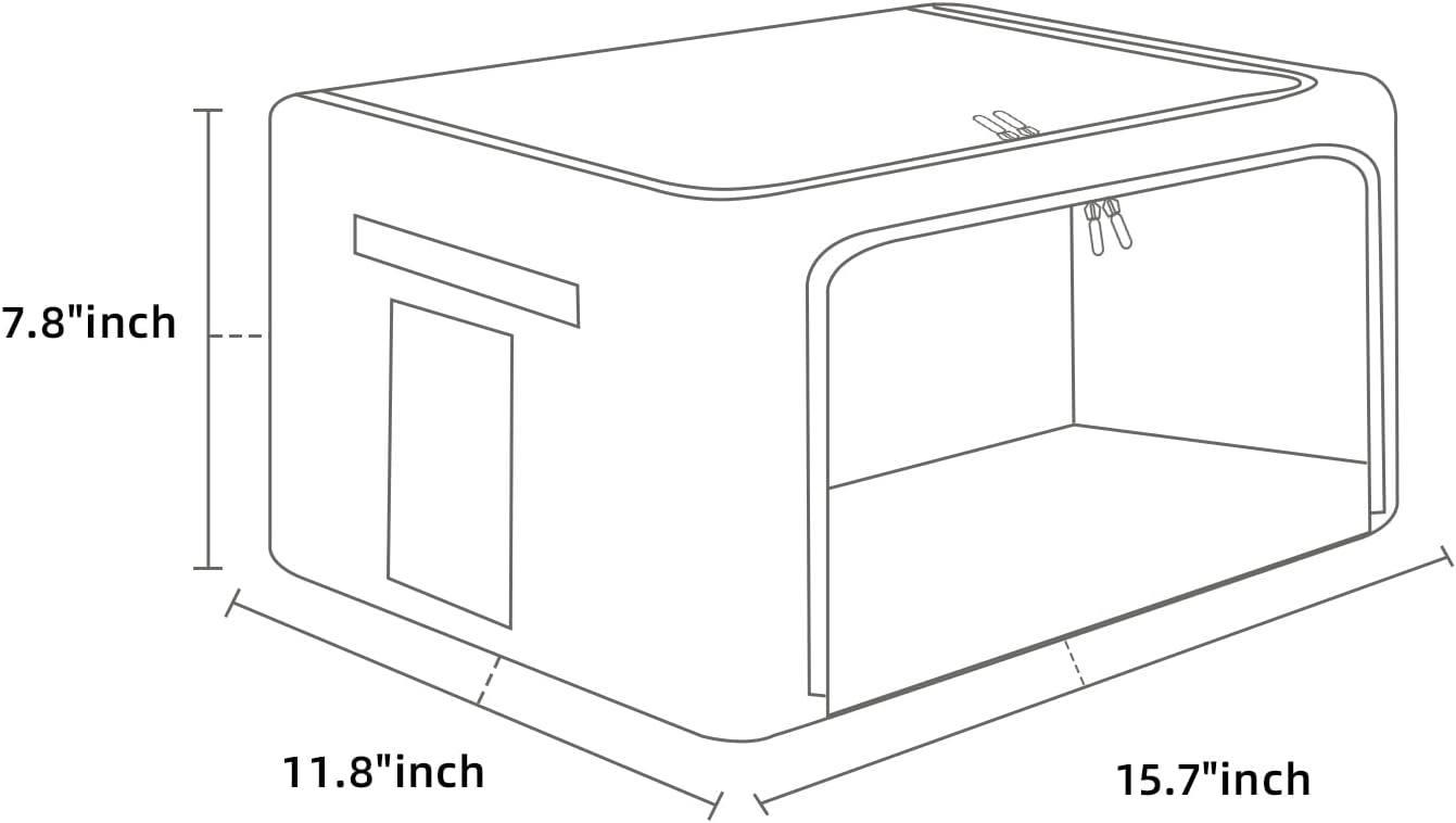 FHSQX 2 Pack Clothes Storage Bins Foldable Metal Frame Storage Box Linen Fabric Organizer Set with Carrying Handles and Clear Window (Black, 15.7x 11.8x 7.8Inch)