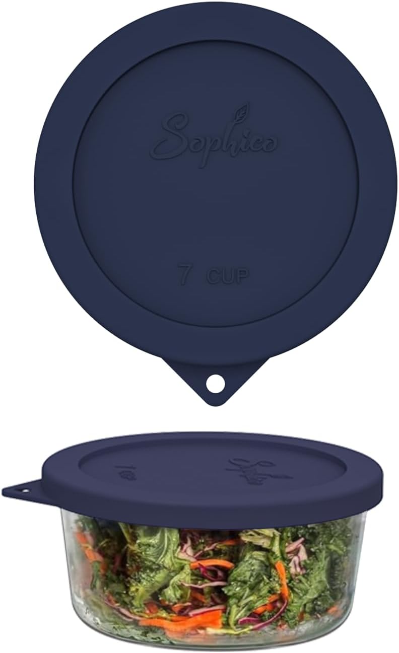 Sophico Round Silicone Storage Cover Lids Replacement for Anchor Hocking and Pyrex 7402-PC 6/7 Cup Glass Bowls (Container not Included) (Navy blue - 1 pack)