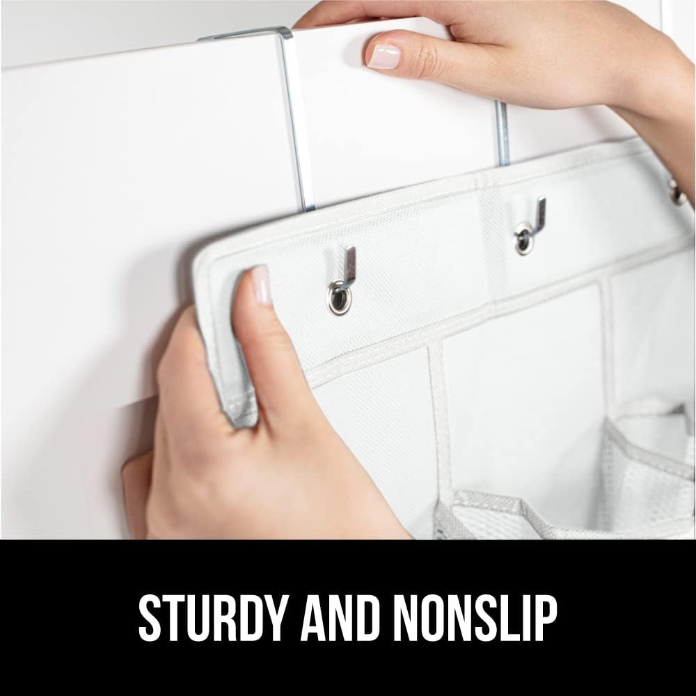 GORILLA GRIP Over the Door Shoe Organizer, 24 Extra Large Breathable Mesh Pockets, Space Saving Hanging Storage Holder, 4 Hook Closet Rack Hanger, Hangs on Closets for Shoes and Accessories, White