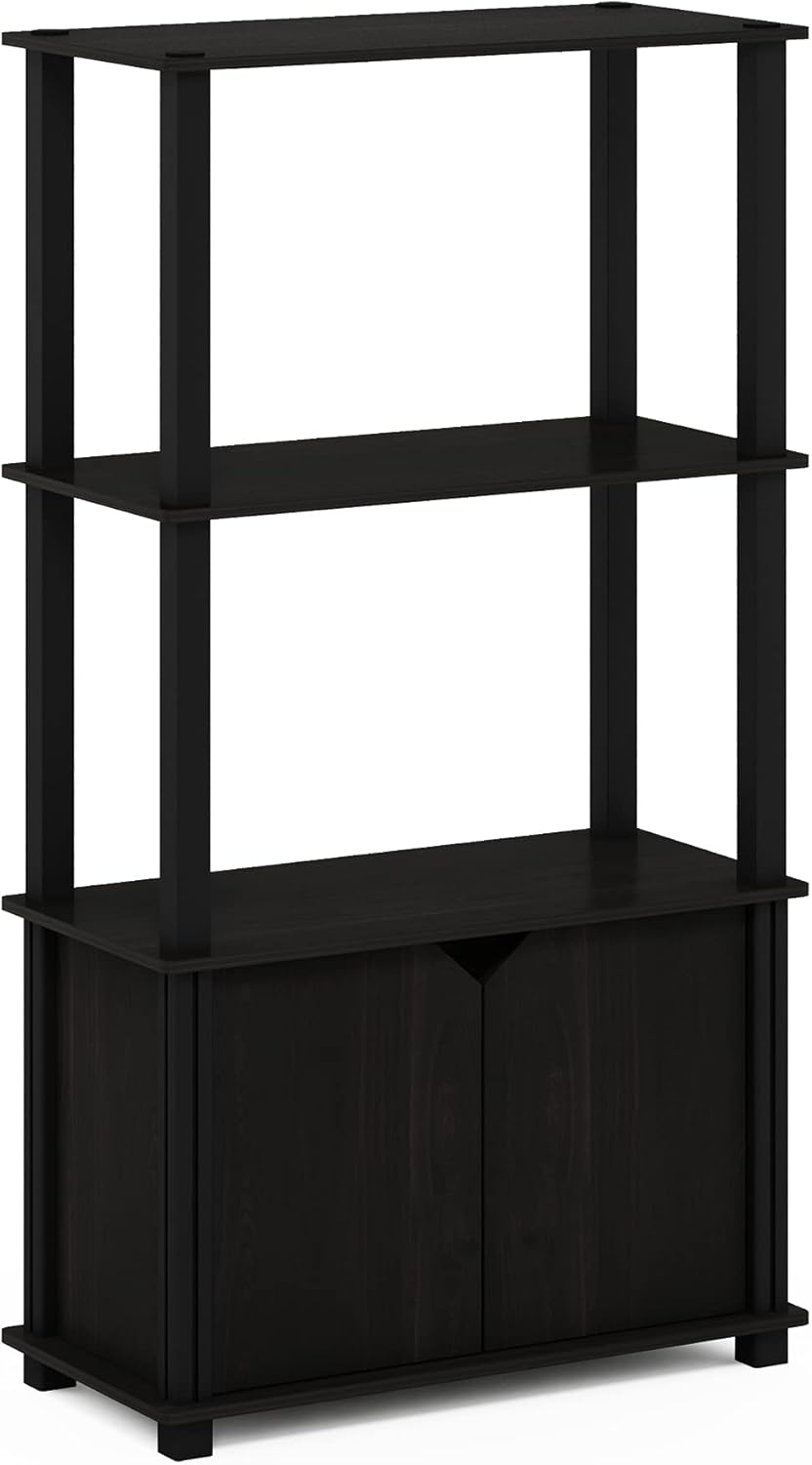 Furinno Brahms 4-Tier Multipurpose Bookcase/Bookshelf/Display Shelf/Display Rack with Door, Espresso/Black
