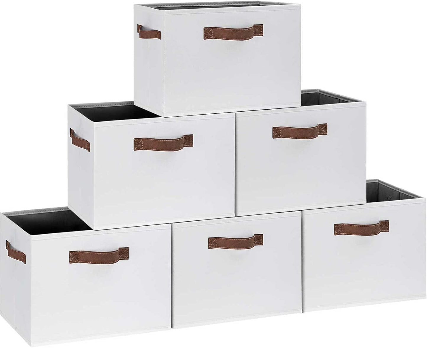 GhvyenntteS 6 Pack Large Fabric Storage Bins with Handles, 15x11x9.6 Inch Storage Baskets for Shelves, Foldable Closet Storage Bins for Shelves, Closet Organizers and Storage Boxes, White