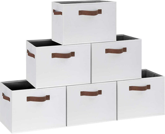GhvyenntteS 6 Pack Large Fabric Storage Bins with Handles, 15x11x9.6 Inch Storage Baskets for Shelves, Foldable Closet Storage Bins for Shelves, Closet Organizers and Storage Boxes, White