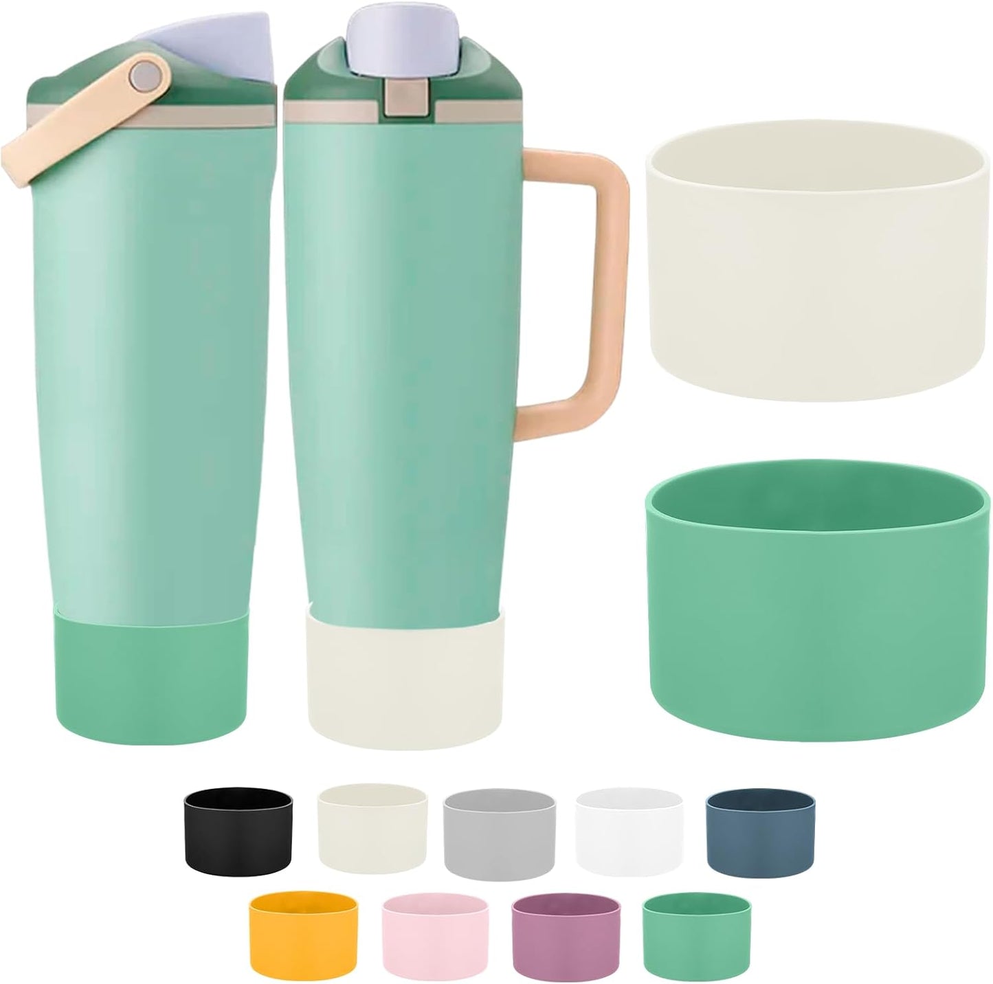 Mity rain 2PCS Protective Silicone Boots for Owala 30oz & 40oz FreeSip Sway Bottles & Tumblers - Accessories for owala, Enhances Stability & Prevents Scratches (Eucalyptus & Lvory)