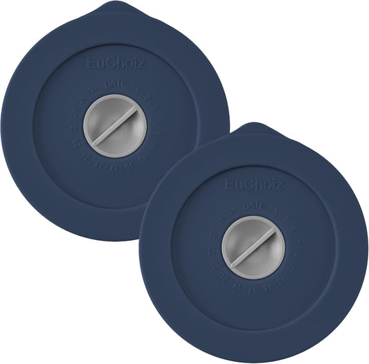 Replacement Lids for Pyrex 7202-PC 1 Cup, Silicone Round Storage Cover Lid for Anchor Hocking Glass Bowl 2 Pack with Date Mark Dark Blue