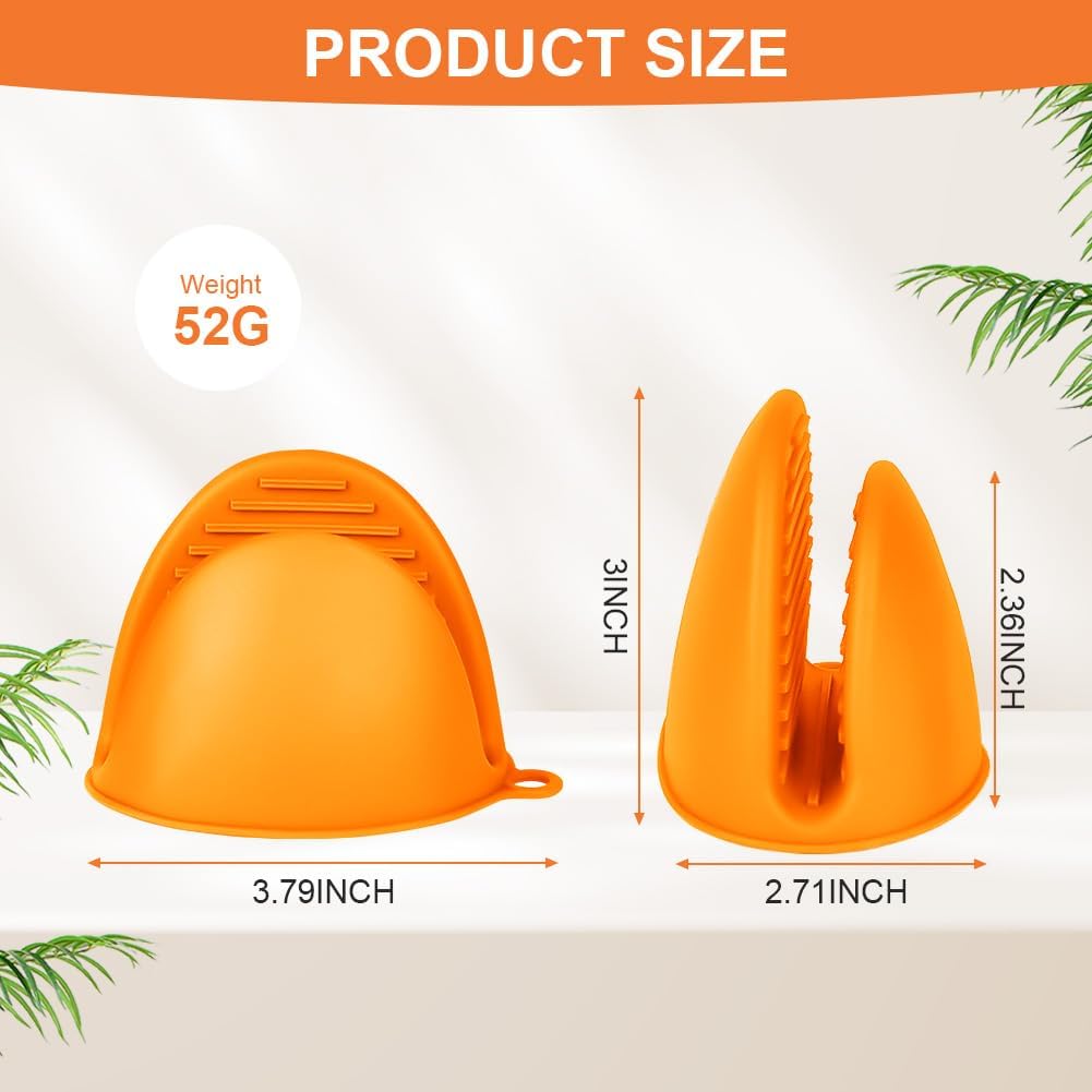 AUAUY 1 Pair Mini Silicone Oven Mitts, Heat Resistant Pot Holders Mitts, Cute Oven Pinch Grip Gloves, Small Potholders for Kitchen, Air Fryer Mitts Pair for Cooking, Baking and Grilling (Orange)