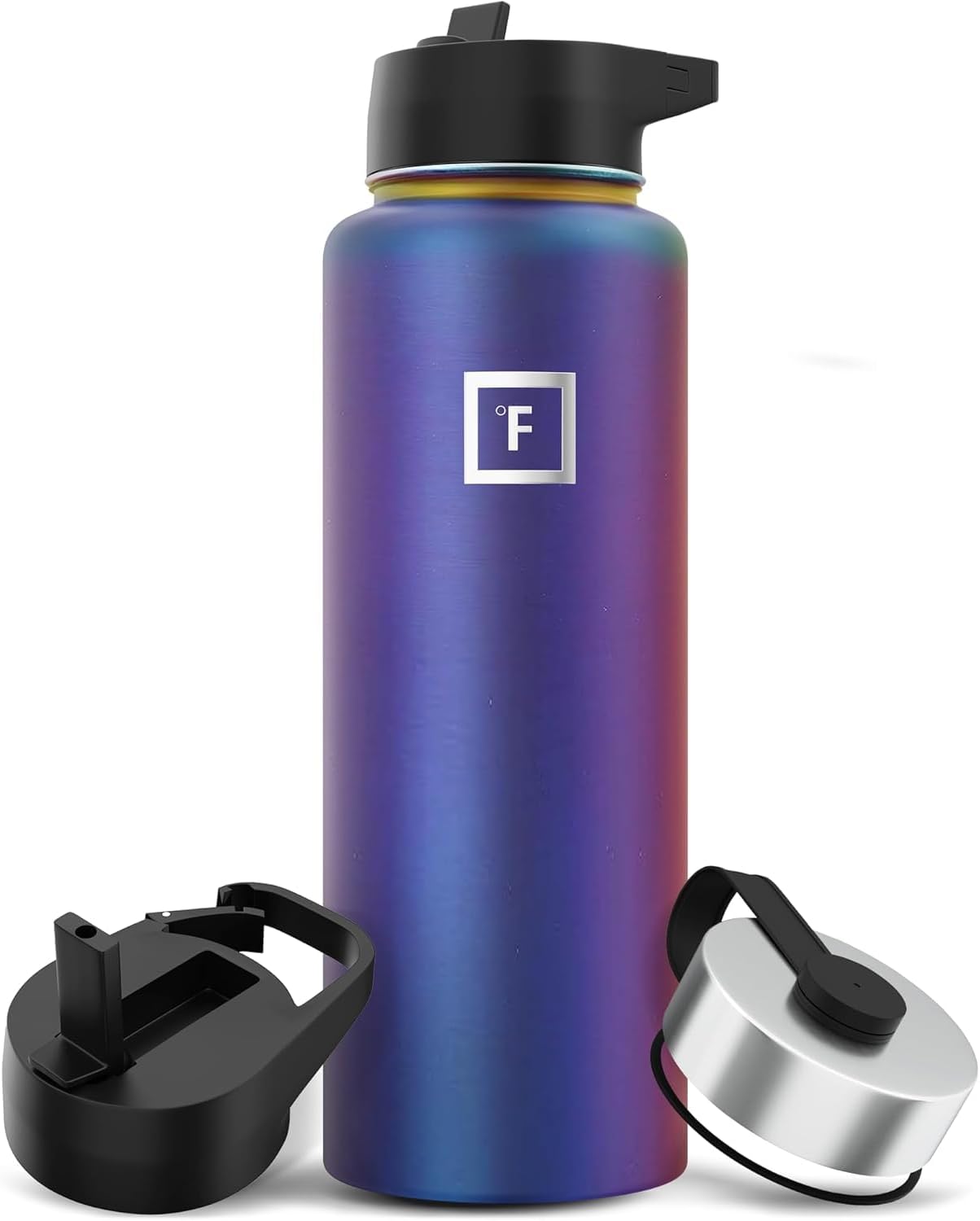 IRON °FLASK Camping & Hiking Hydration Flask with Straw, Wide Mouth Insulated Stainless Steel Sports Water Bottle - 40 oz Aurora