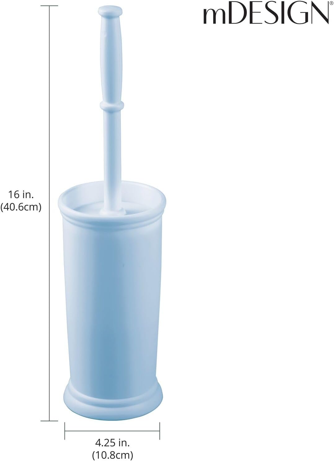 mDesign Toilet Bowl Brush and Holder - Covered Bathroom Toilet Brush - Standing Toilet Bowl Scrubber in Modern Holder - Space Saving, Deep Cleaning Brush for Toilet - Hyde Collection - Light Blue