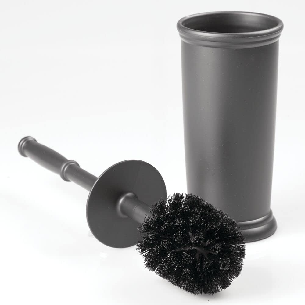 mDesign Toilet Bowl Brush and Holder - Covered Bathroom Toilet Brush - Standing Toilet Bowl Scrubber in Modern Holder - Space Saving, Deep Cleaning Brush for Toilet - Hyde Collection - Charcoal Gray