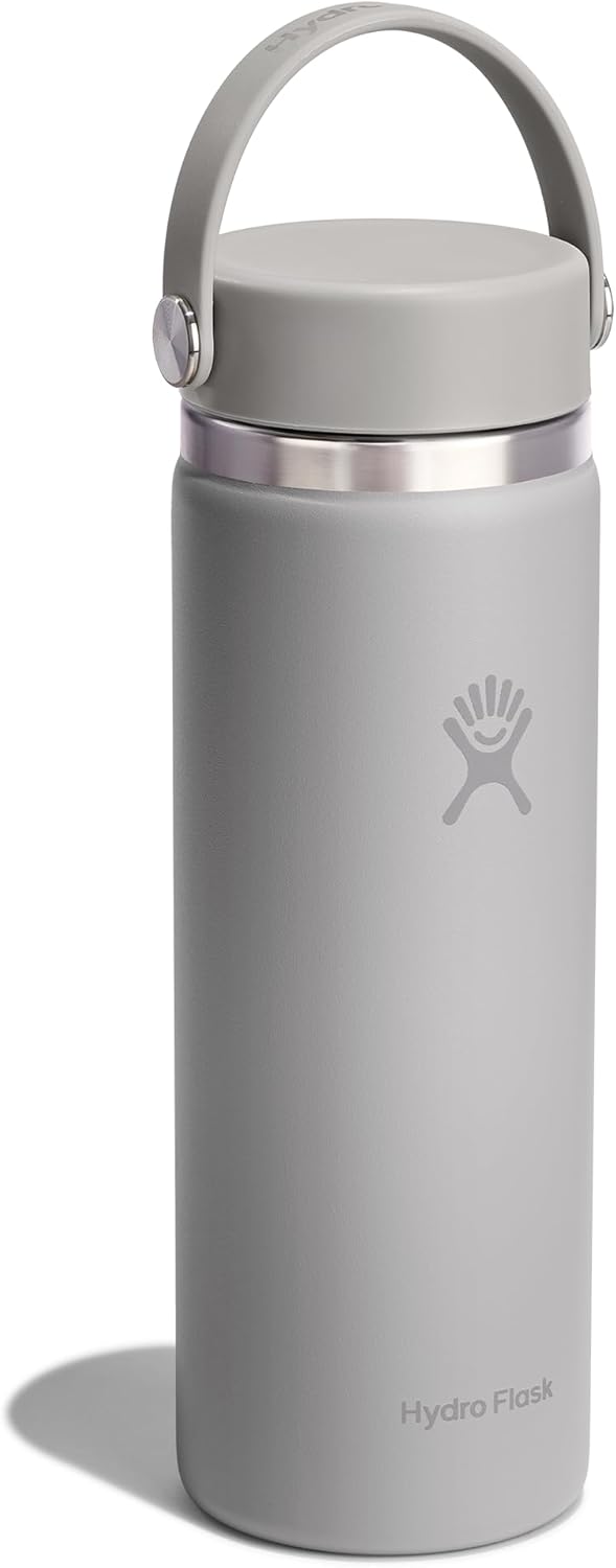 Hydro Flask Water Bottle - Insulated Stainless Steel - Wide Mouth Flex Lid, Non Spill, Leakproof and Refillable in 20 Oz Birch Gray