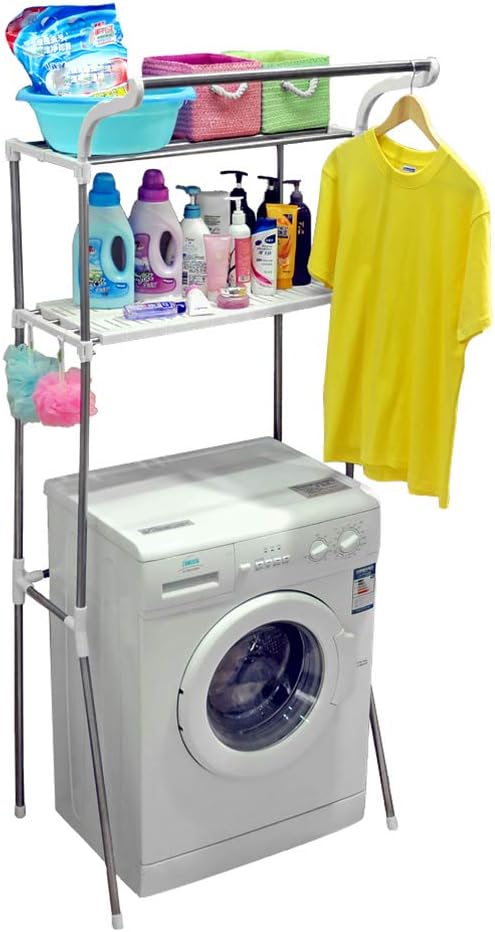 BAOYOUNI Over The Toilet Storage Shelf Units Bathroom Organizer Above Washer Dryer Space Saver Standing Rack 2-Tier 25.78 W X 19.48 D X 68.11 H Inches, Ivory