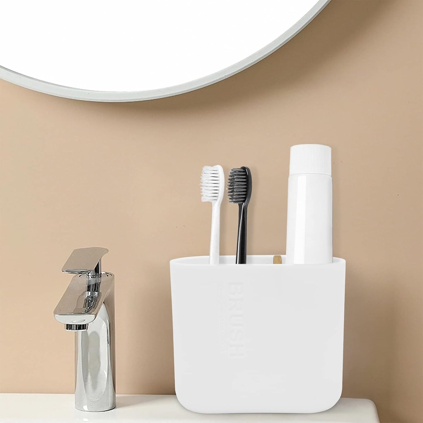 Toothbrush Holder with Bamboo Divider,Detachable for Easy Cleaning Multi-Functional Storage,2 Slots Electric Toothbrush and Toothpaste Organizer Caddy for Bathroom Vanity,Sink,Countertop (White)