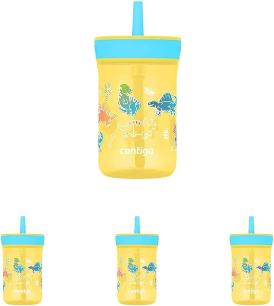 Contigo Kids’ Leighton Straw Tumbler with Spill-Proof Leak-Proof Lid 14oz Pineapple/Dinos (Pack of 4)
