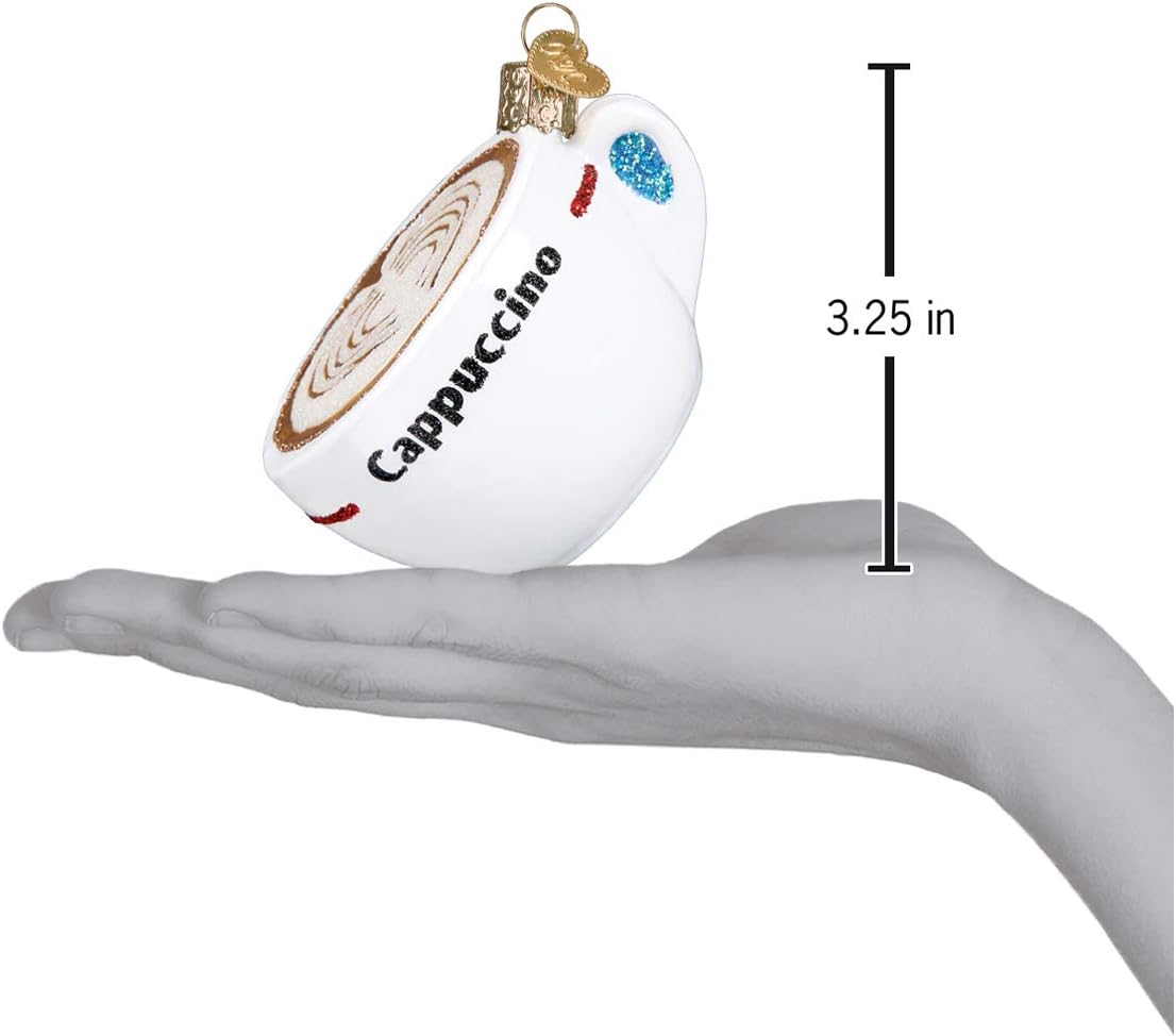 Old World Christmas Cappuccino Glass Blown Ornament for Christmas Tree, Handcrafted Holiday Decoration, Coffee Collection