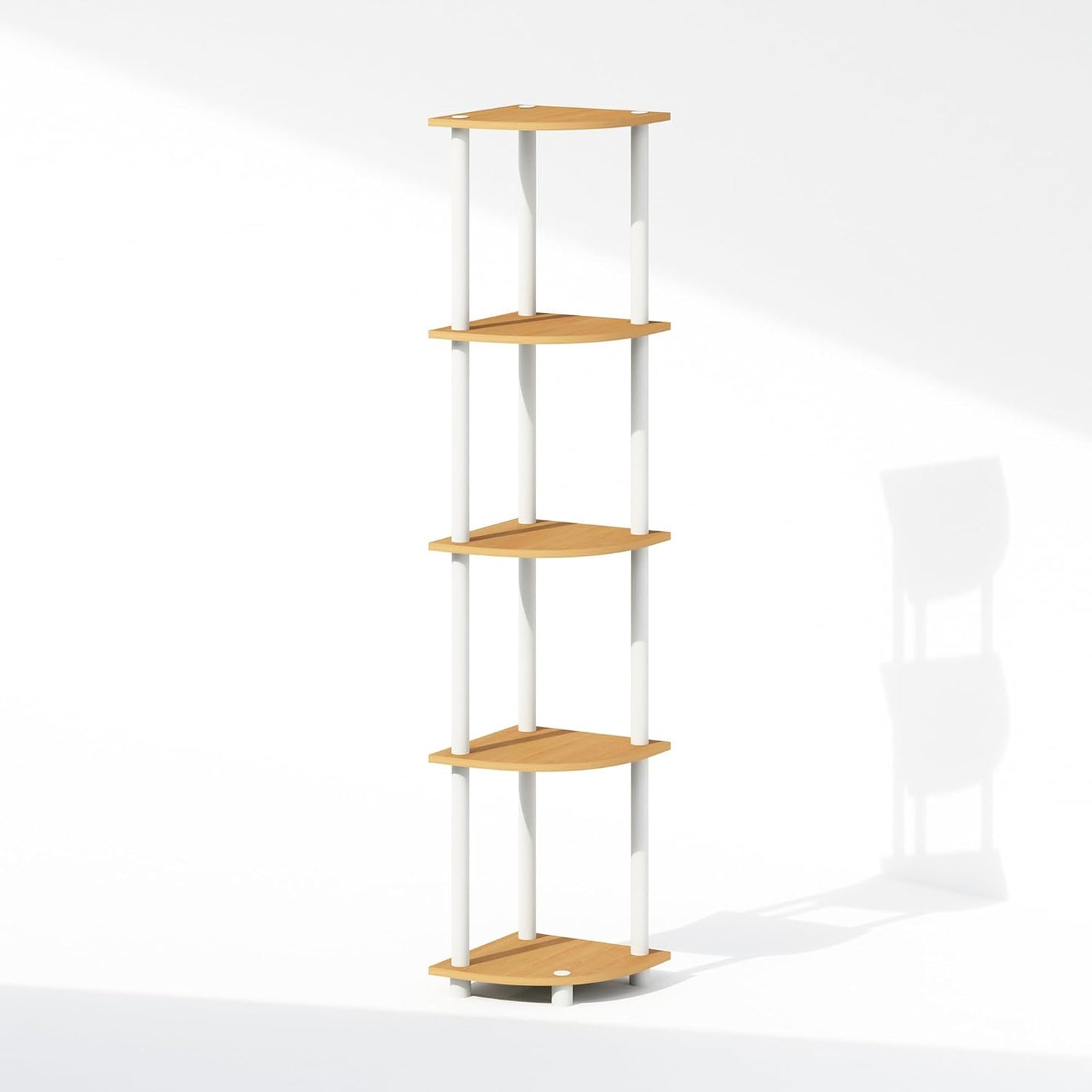 Furinno Turn-N-Tube Corner Shelf, 5-Tier Corner Display Rack, Shelving Unit, for Organization and Storage, Living Room, Home Office, Garage, Bedroom, Beech