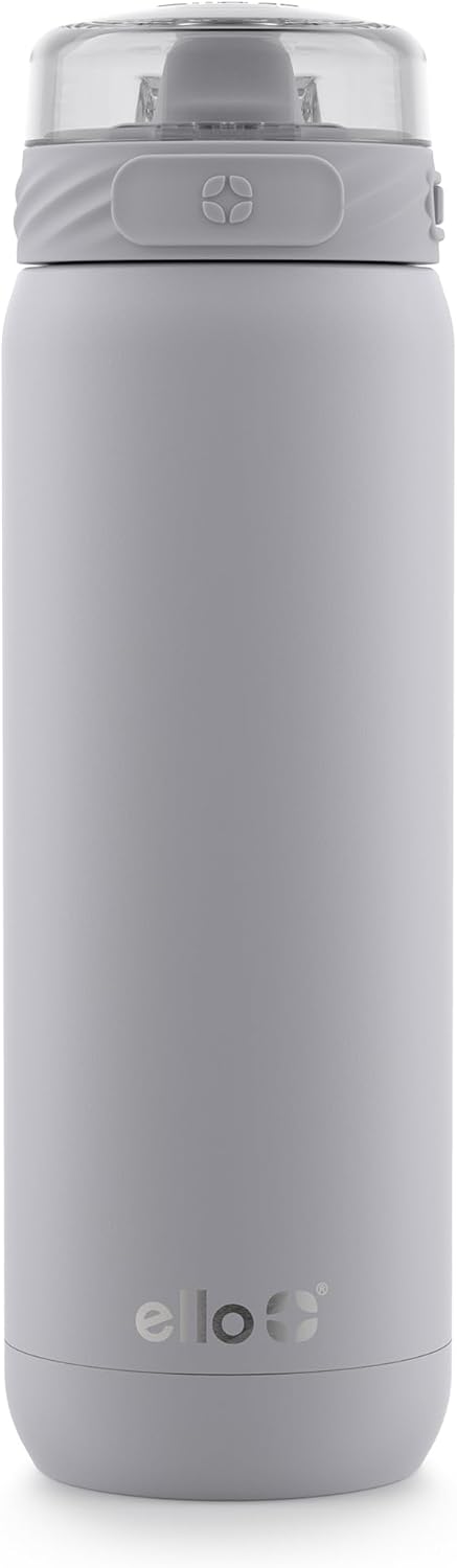 Ello Cooper 40oz Stainless Steel Water Bottle with Straw and Carry Handle, Double Walled and Vacuum Insulated Metal, Leak Proof Locking Lid with Soft Silicone Spout, Reusable, BPA Free, Grey