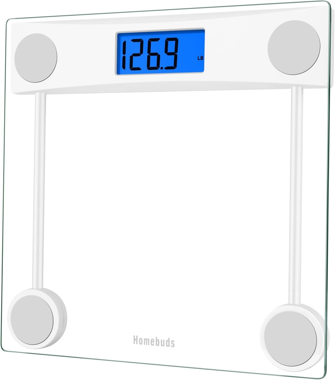 Homebuds Digital Bathroom Scale for Body Weight, High Precision Assured by Weight Scale Professional Factory SINCE 2001, Blue Backlit LCD and Step-On, 2*AAA Batteries Included, 400lb/182kg Clear Glass