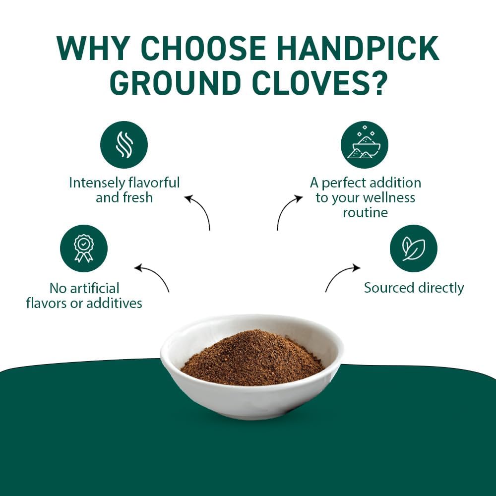 HANDPICK Ground Cloves (283g/10oz), Gluten free, Sourced from India, For Cooking, Smoothies, Tea, Packed in Resealable Zip Lock Pouch