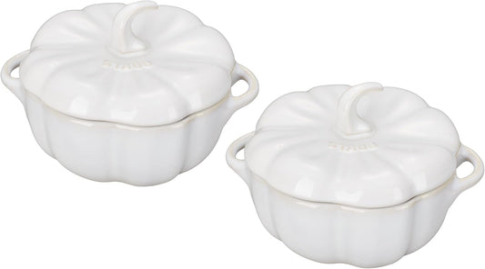 STAUB Ceramic 2-pc 16-oz Petite Pumpkin Cocotte Set - Rustic Ivory