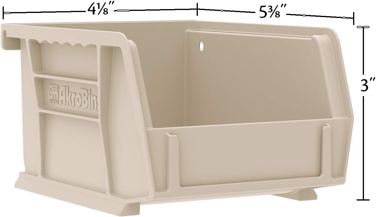 Akro-Mils 30210 AkroBins Plastic Storage Bins, Space-Saving Stackable for Garage, Pantry, Craft Organization, 5 x 4 x 3-Inch, Grey, 6-Pack