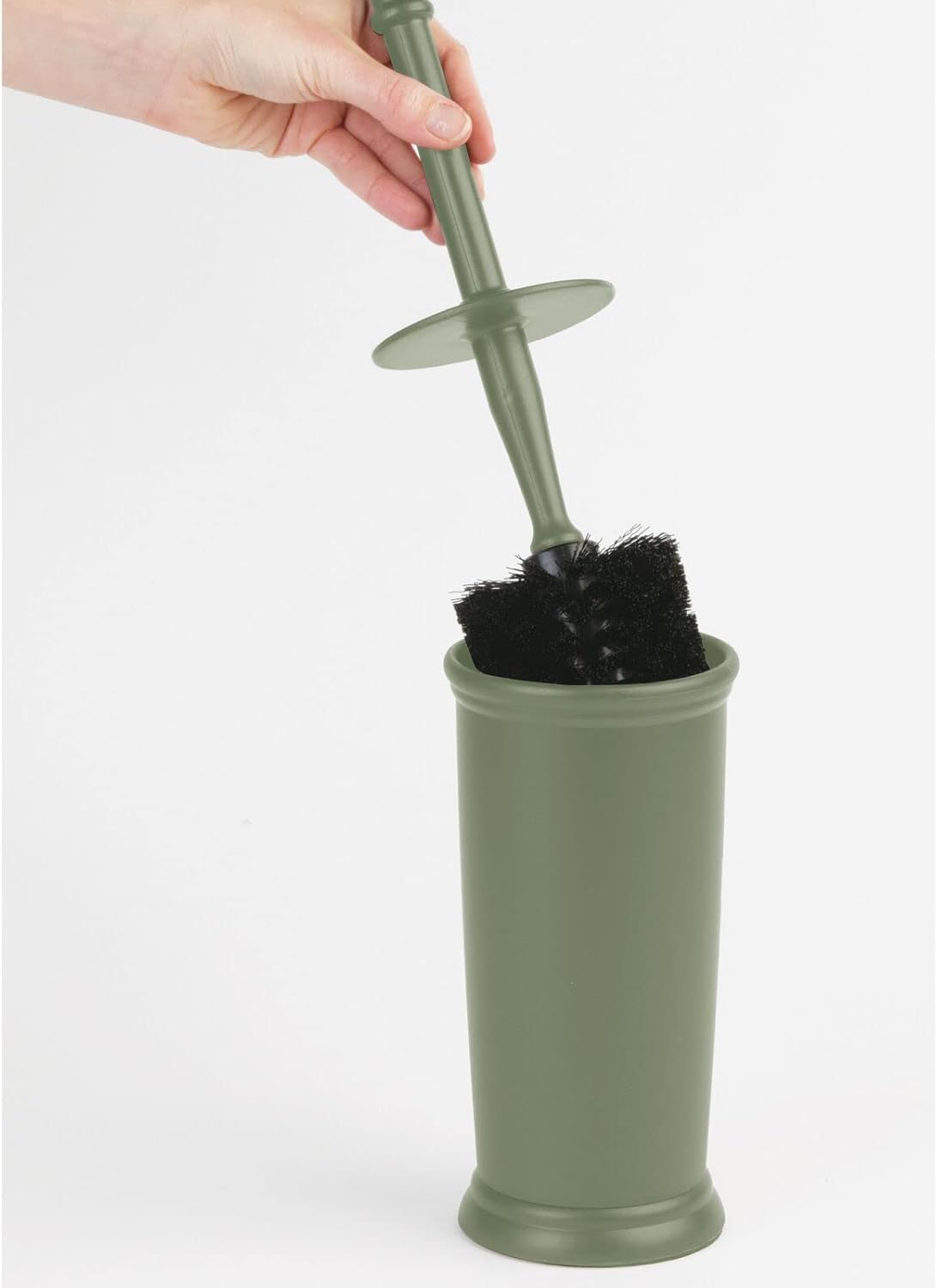 mDesign Toilet Bowl Brush and Holder - Covered Bathroom Toilet Brush - Standing Toilet Bowl Scrubber in Modern Holder - Space Saving, Deep Cleaning Brush for Toilet - Hyde Collection - Olive Green