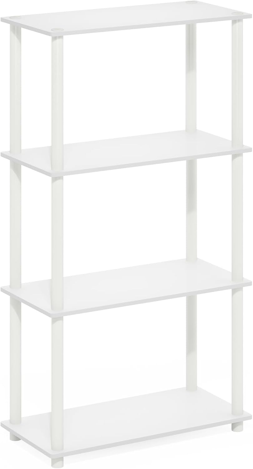Furinno TURN-N-TUBE Storage Shelves, 4-Tier Toolless Book Shelf, Corner Shelf, Toolless Open Shelves, for Organization and Storage, Living Room, Garage, Home Office, White