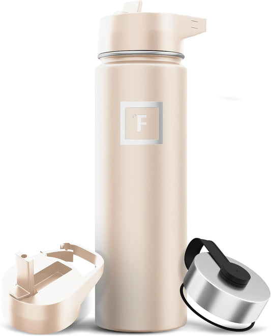 IRON °FLASK Camping & Hiking Hydration Flask with Straw, Wide Mouth Insulated Stainless Steel Sports Water Bottle - 22 oz Sand