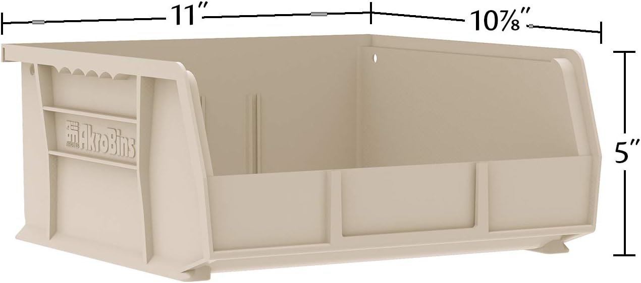 Akro-Mils 30235 AkroBins Plastic Storage Bins, Space-Saving Stackable Bins for Garage, Pantry, Craft Organization, 11" x 11" x 5", Clear, 6-Pack