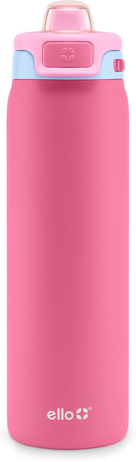 Ello Pop & Fill Stainless Steel Water Bottle with Quick Fill Technology, Double Walled Vacuum Insulated Metal, Leak Proof Locking Lid, Sip & Chug, BPA Free, Holiday Gift for Him Her, 22oz, 32oz, 40oz