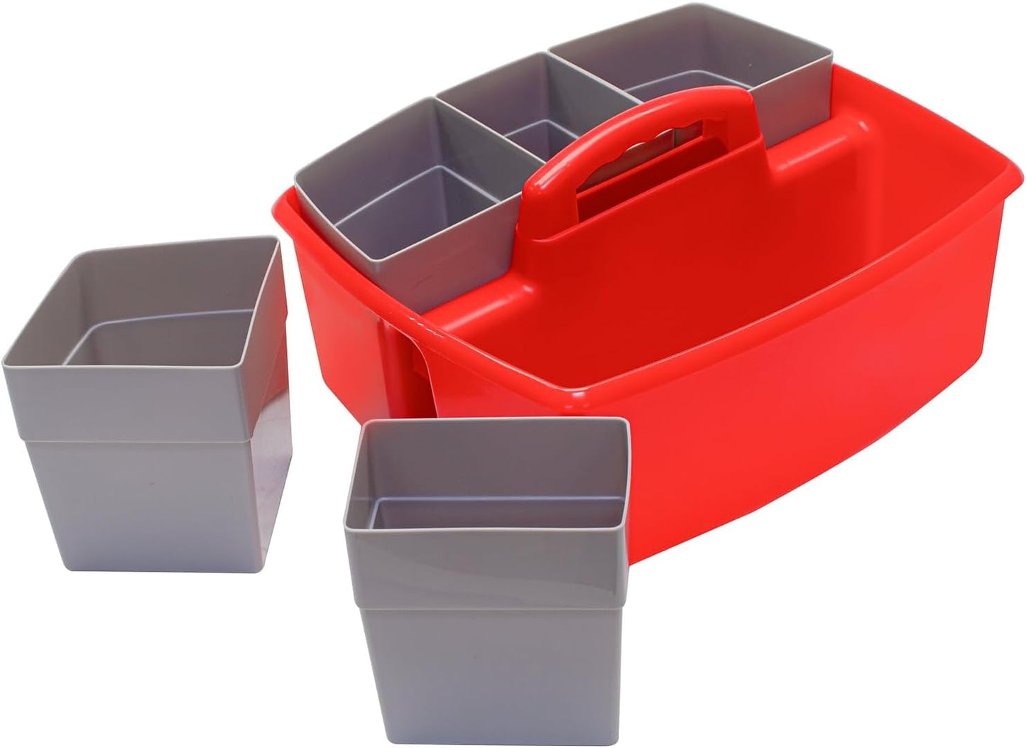 Storex Large Classroom Caddy with Cups, 13 x 11 x 6.575 Inches, Red, Case of 2 (00981U02C)
