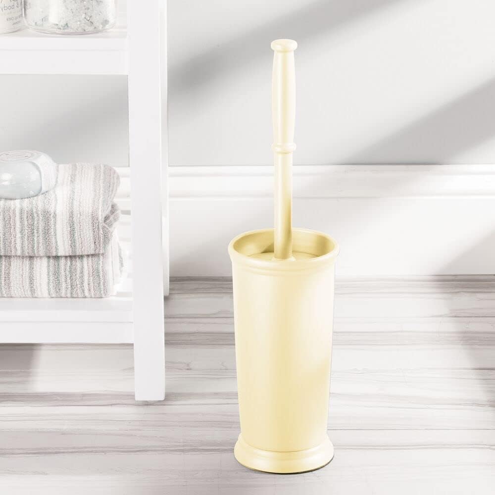 mDesign Toilet Bowl Brush and Holder - Covered Bathroom Brush - Standing Scrubber in Modern Holder - Space Saving, Deep Cleaning for Toilet - Hyde Collection - Light Yellow
