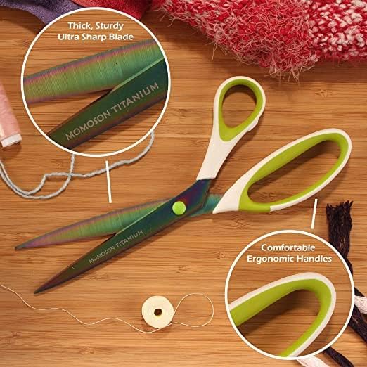 BambooMN Titanium Softgrip Scissors Set for Sewing, Arts, Crafts, Office - 30 Sets of 3 - White w/Green Inlays