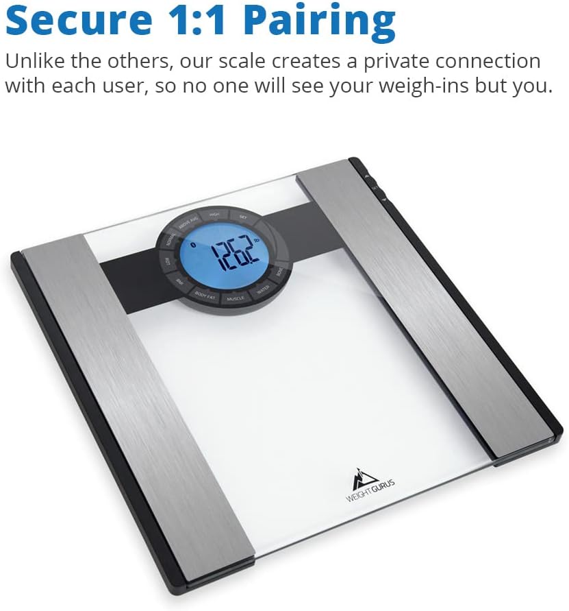 Greater Goods Weight Gurus Scale for Body Weight, Digital Bluetooth Scale for BMI, Body Fat, Muscle Mass, 400lb, Designed in St. Louis