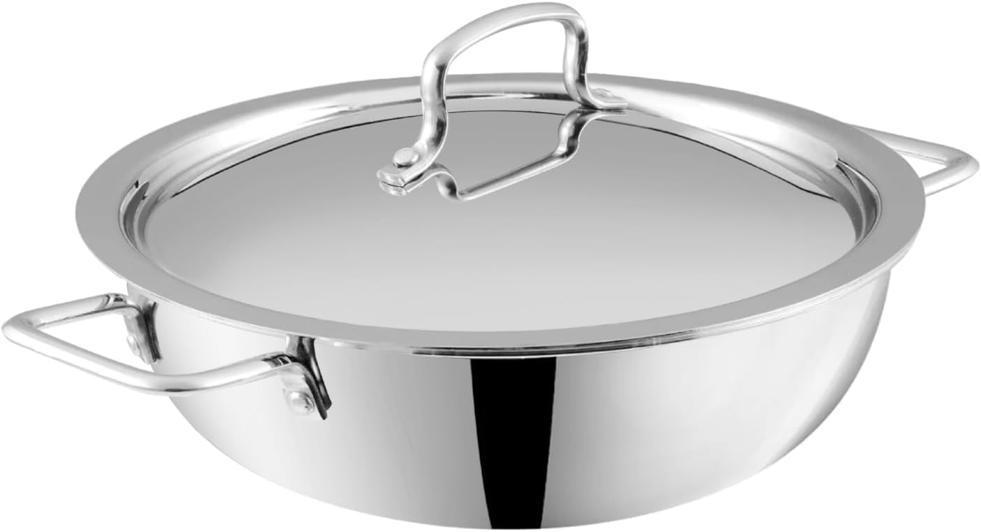 Vinod Platinum Triply Stainless Steel Kadai | Suitable For Indian Cooking, Sauces, Stews, Soups | Extra Deep, Induction, Electric Friendly (30cm)