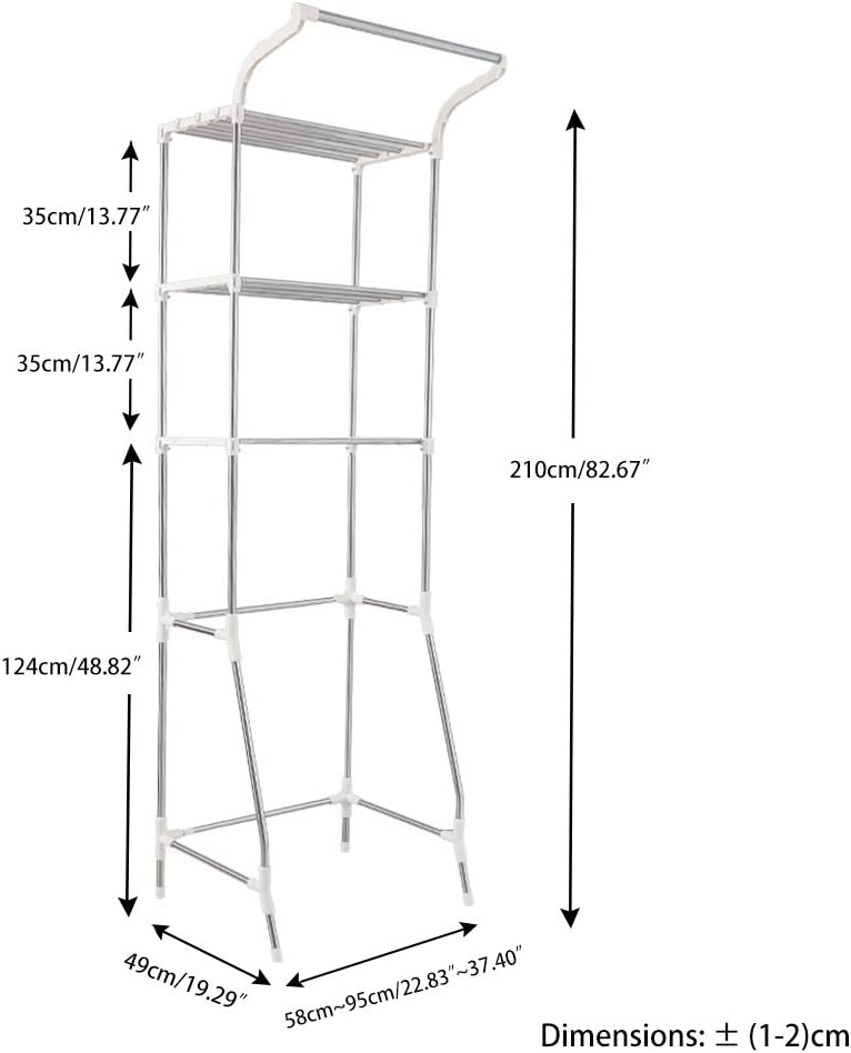 BAOYOUNI 3-Tier Laundry Room Shelf Over Washing Machine Storage Utility Rack Above Toilet Washer Dryer Clothes Hanger Width Adjustable Bathroom Organization Space Saving Shelving Units, Ivory