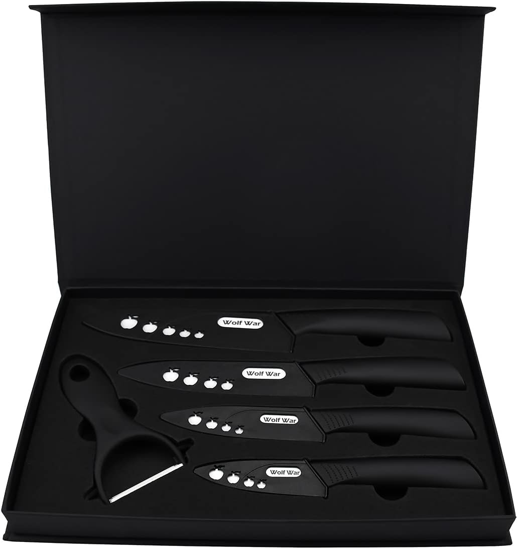 Kitchen Ceramic Knife Set Professional Knife With Sheaths, Super Sharp Rust Proof Stain Resistant (6" Chef Knife, 5" Utility Knife, 4" Fruit Knife, 3" Paring Knife, One Peeler)