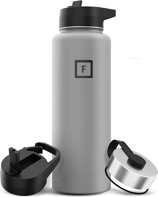 IRON °FLASK Camping & Hiking Hydration Flask with Straw, Wide Mouth Insulated Stainless Steel Sports Water Bottle - 40 oz Graphite