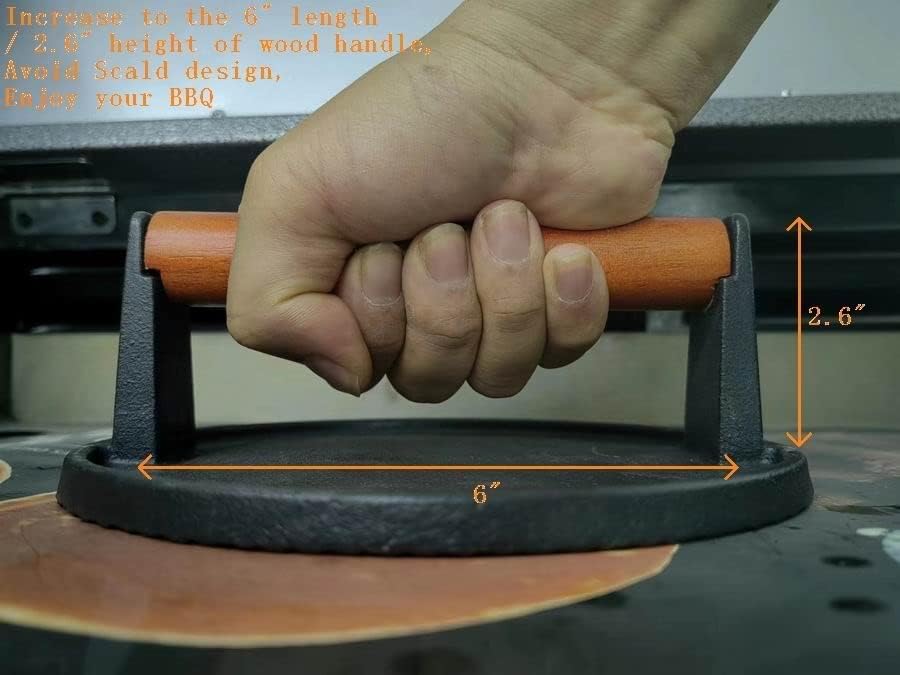 Firsgrill 2-Pack Burger Press 7.08" Round,Heavy-Duty Cast Iron Smash Burger Press Meat Steak with Wood Handle for Blackstone Camp Chef Pitboss Weber Griddle Grills (2 Round)