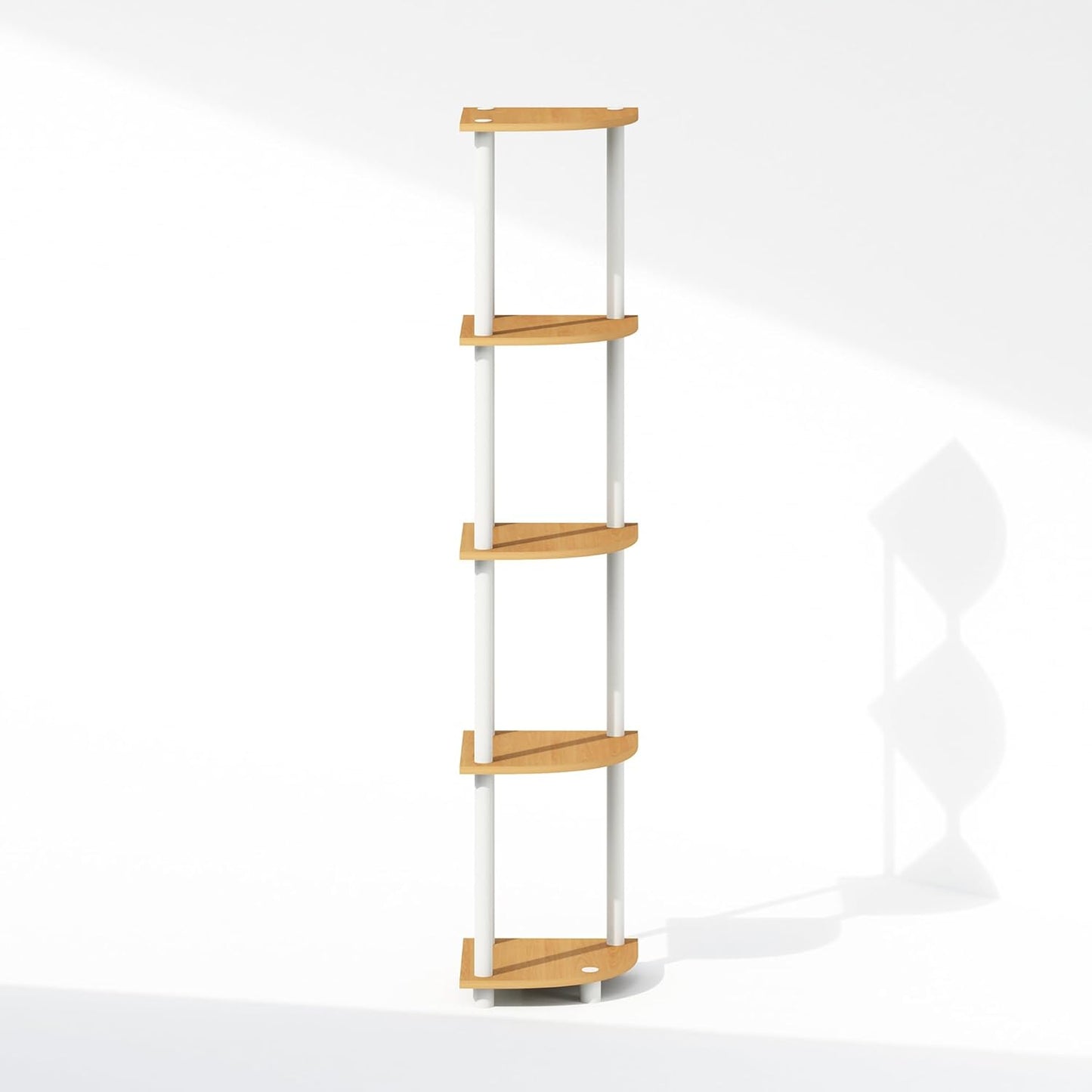 Furinno Turn-N-Tube Corner Shelf, 5-Tier Corner Display Rack, Shelving Unit, for Organization and Storage, Living Room, Home Office, Garage, Bedroom, Beech