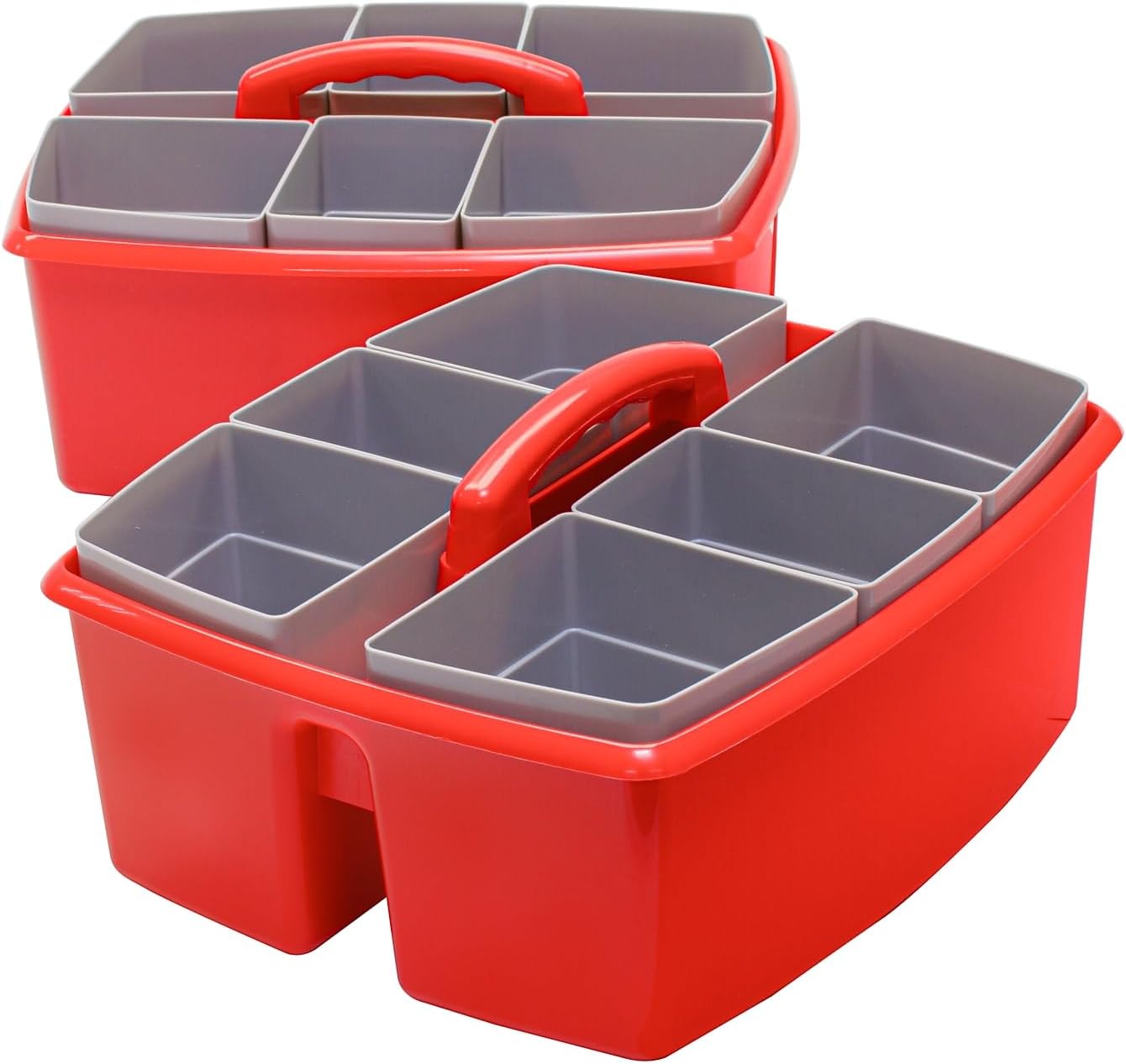 Storex Large Classroom Caddy with Cups, 13 x 11 x 6.575 Inches, Red, Case of 2 (00981U02C)