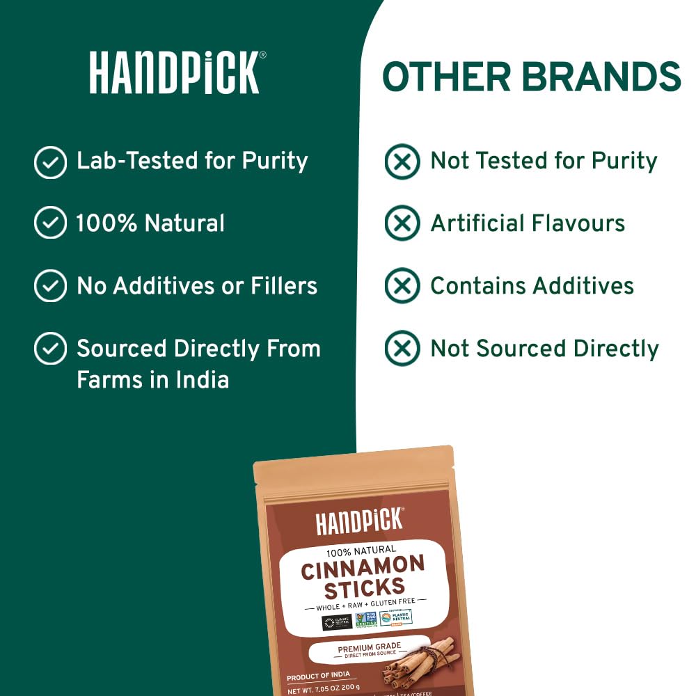 HANDPICK, Cinnamon Sticks (7 oz) 100% Raw, Non-GMO, Gluten-Free | Premium Quality | Resealable Ziplock Pouch | Perfect for Baking, Cooking & Beverages