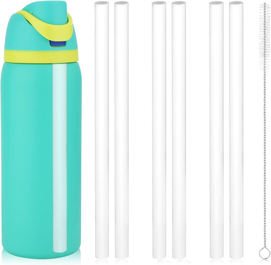 6PCS Replacement Straws for Owala Water Bottle 24 oz 32 oz, Reusable Plastic Straws with Cleaning Brush for Cup 24oz 32oz Travel Tumbler Accessories Parts for Sports Bottle(White)