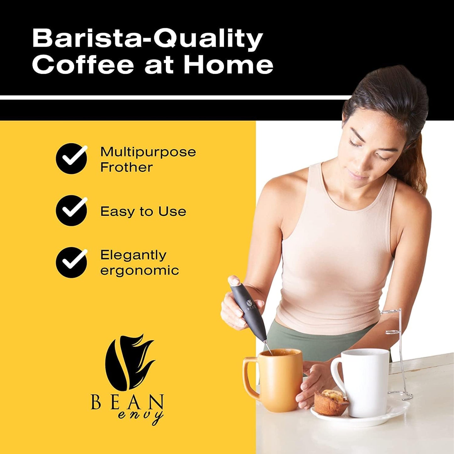 Bean Envy Milk Frother, Coffee Stirrers, Frother Wand, Milk Frother Handheld, Frother with stand, Hand Blender for Coffee, Lattes, Cappuccino, Matcha and Hot Chocolate – Kitchen Gifts - Pink