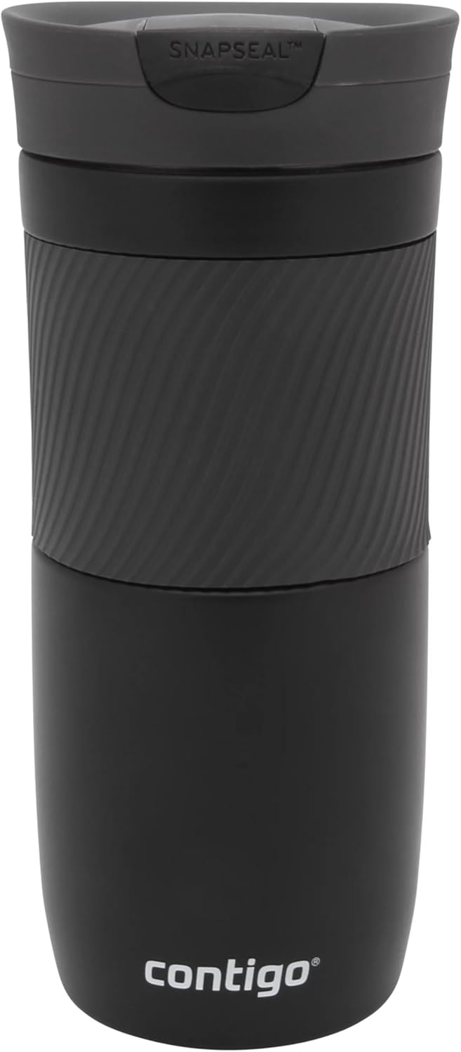 Contigo Byron Snapseal Travel Mug, Stainless Steel Thermal Mug, Vacuum Flask, Leakproof Tumbler, Coffee Mug with BPA Free Easy-Clean Lid, 470 ml, Matte Black