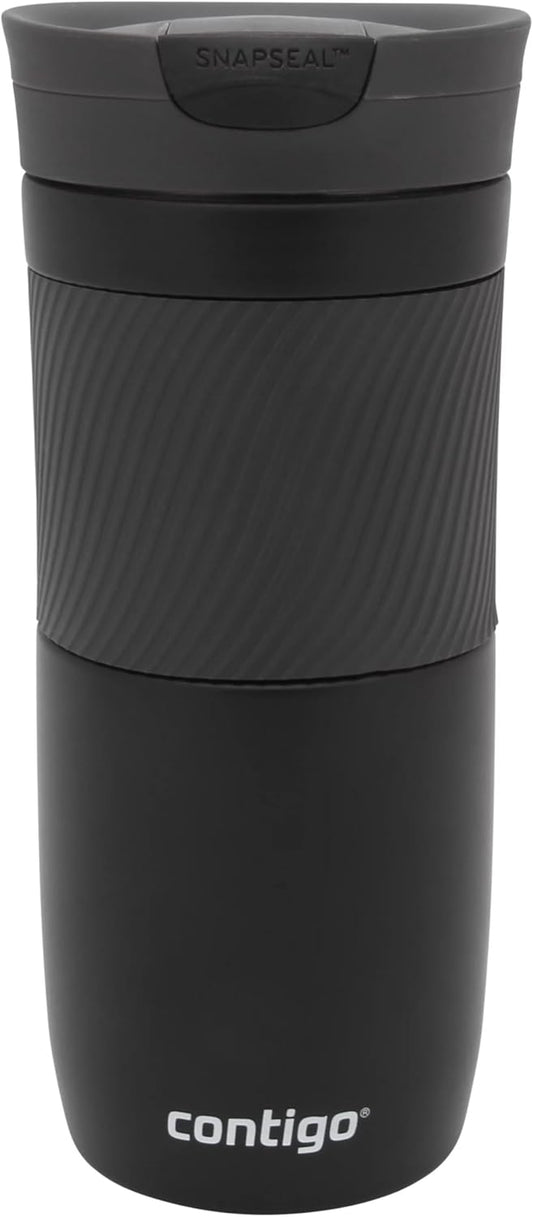 Contigo Byron Snapseal Travel Mug, Stainless Steel Thermal Mug, Vacuum Flask, Leakproof Tumbler, Coffee Mug with BPA Free Easy-Clean Lid, 470 ml, Matte Black