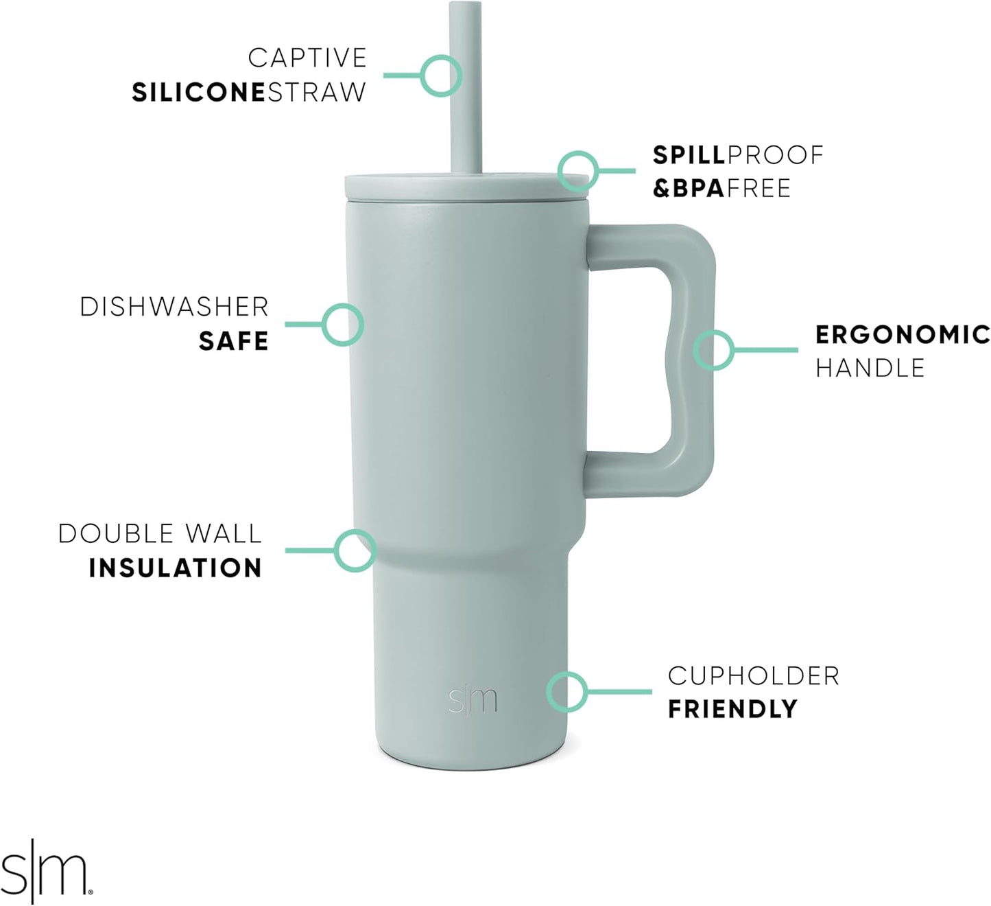 Simple Modern Kids 24oz Trek Tumbler w/Handle & Silicone Straw Lid - Spill & Leak Resistant Stainless Steel Bottle, Reusable Design for Boys & Girls, Sea Glass Sage (Pack of 12)