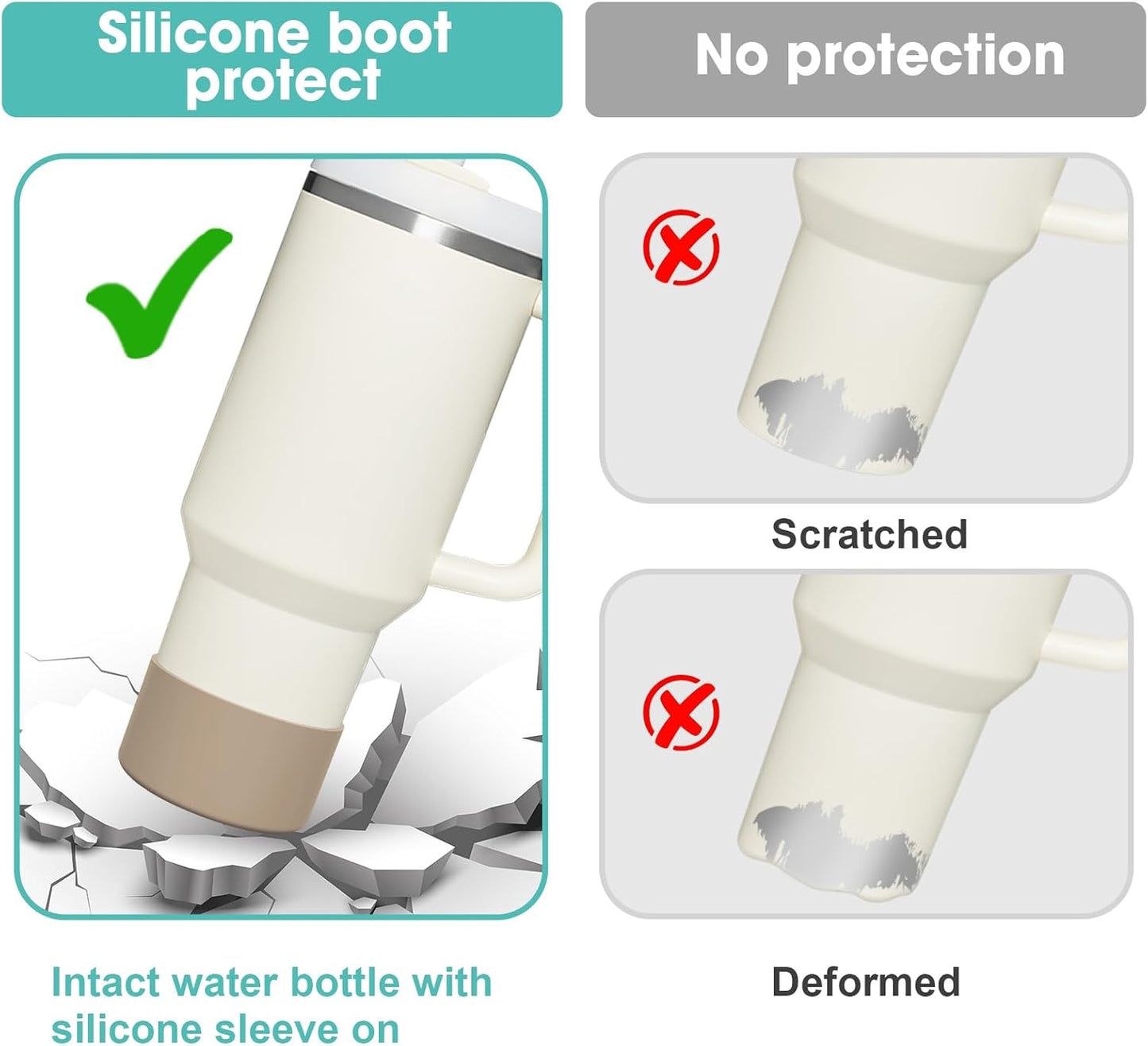 Upgrade 2PCS Protective Silicone Boot Bumper for Stanley Quencher Adventure 40oz 30oz IceFlow 20oz 30oz Tumbler, Water Bottle Bottom Sleeve Cover Accessories for Stanley Mug Cup(Khaki)