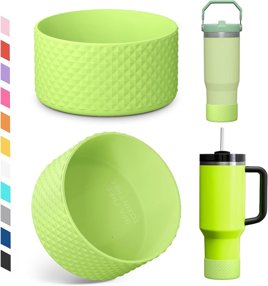 Upgrade 2PCS Protective Silicone Boot Bumper for Stanley Quencher Adventure 40oz 30oz 20oz Tumbler, Water Bottle Bottom Sleeve Cover Accessories for Stanley Mug Cup(Grape Green)