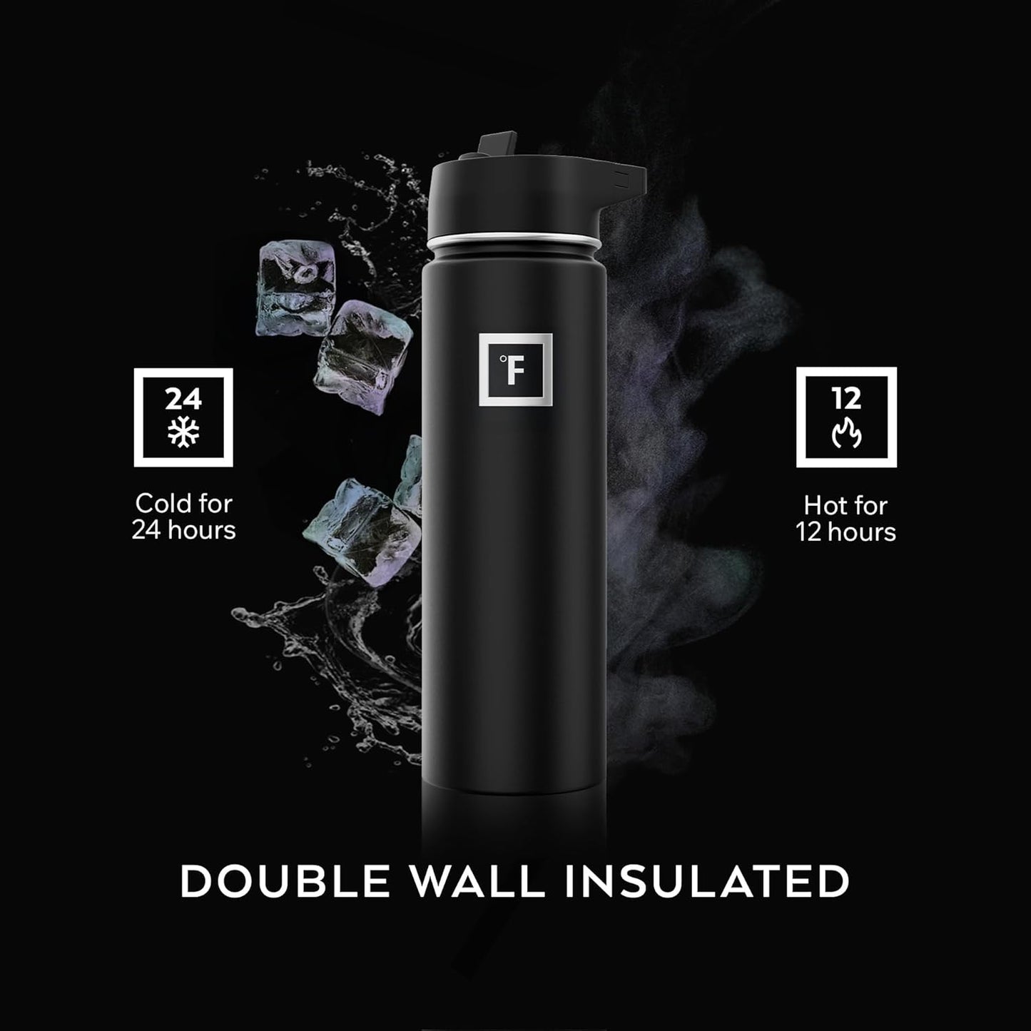 IRON °FLASK Camping & Hiking Hydration Flask with Straw, Wide Mouth Insulated Stainless Steel Sports Water Bottle - 22 oz Dark Rainbow