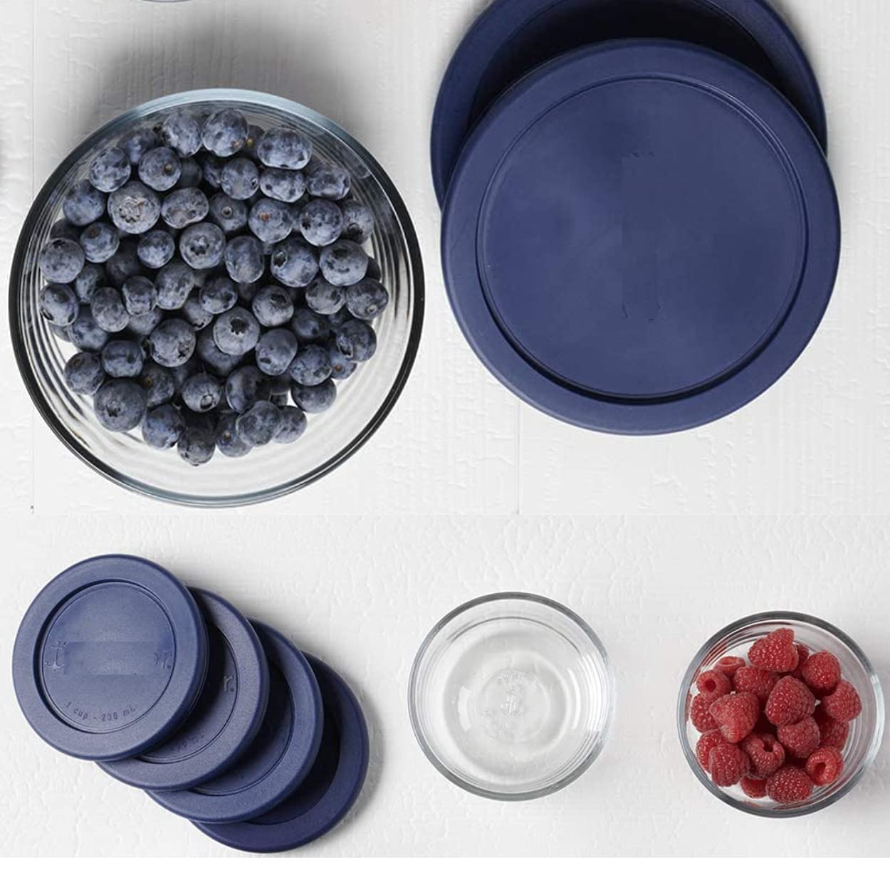 Wood Grip Lids for Pyrex and Anchor Round Glass Containers Works for 6/7 Cups - 6-Cups, Blue-4 Pack